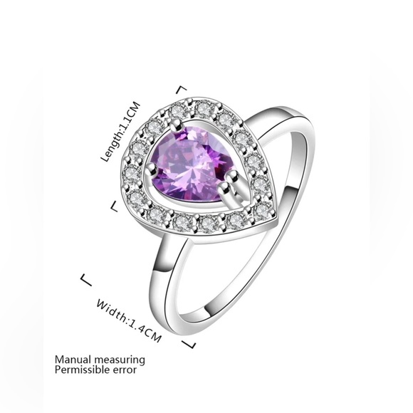 Womens Elegant 925 Sterling Silver Plated Purple Waterdrop CZ Band Ring Size 7 - Picture 4 of 8